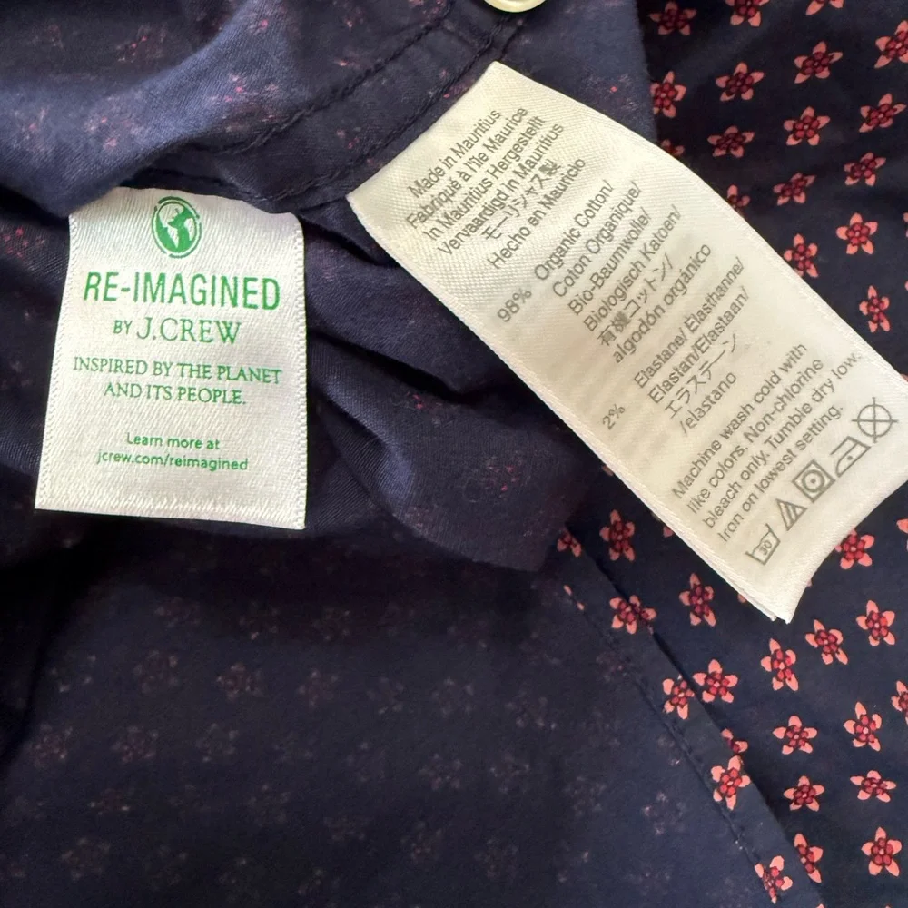 J. Crew Navy Button-Down Shirt with Pink Micro‎ Print